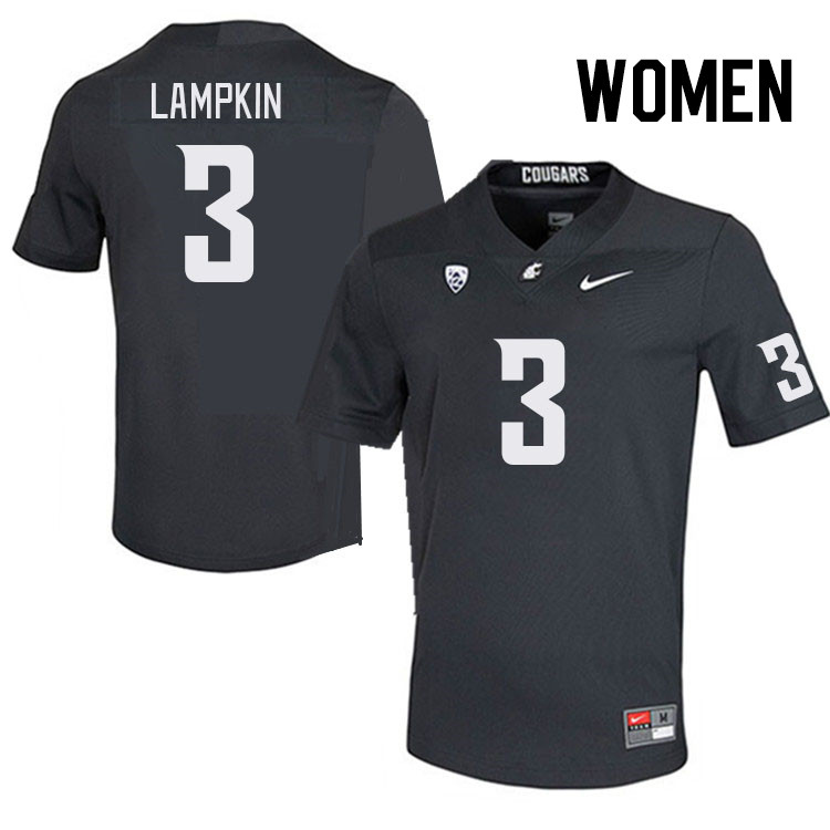 Women #3 Cam Lampkin Washington State Cougars College Football Jerseys Stitched Sale-Charcoal